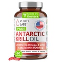 Laboratório de Pureza Óleo de Krill Antártico 2000mg Omega-3 com suplementos de Astaxantina 800mcg para apoiar a memória- Rico em Ómega 3, ácidos gordos, DHA, EPA e fosfolipídios - 60 Softgels