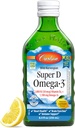 Carlson - Super D Omega-3, óleo de fígado de bacalhau do Ártico, 2000 UI (50 mcg) Vitamina D3, 1100 mg Omega-3s, óleo de peixe nórdico de origem sustentável líquido, limão, 250 ml