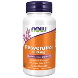 NOW Foods Supplements, Natural Resveratrol 200 mg com Extracto de Vinho Vermelho, 60 Cápsulas Veg