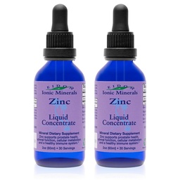 Eidon Ionic Minerals Concentrado de zinco líquido - Ionic Zinc Sulfate Supplement Drops para homens, mulheres e crianças, suporte sistema imunológico, cabelo e pele, fígado e saúde renal - 2 onças, 2 pacote
