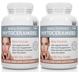 Fitoceramidas Arroz Com base em Biotin Anti Envelhecimento Suplemento, Removedor de rugas e Hidratante Facial com Fitoceramidas Vitamina A, C, D e E, Pacote de Duas Garrafas, 120 Cápsulas 40mg, Gluten Free
