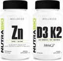 NutraBio Quelato de zinco e vitamina D3 K2 Suplemento mineral Bundle – Pode ajudar com o crescimento adequado, desenvolvimento, sistema imunológico, e saúde óssea e cardíaca