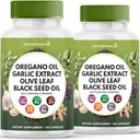 Óleo de orégano, extrato de alho, folha de azeitona, óleo de semente preta, suporte Astragalus-Imune e suplemento de saúde digestivo para mulheres e homens- 120 contagem