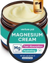 Venture Pal Magnésio Loção, creme de magnésio tópico para dormir, Cãibras de pernas e dor, Relaxamento muscular, Calmo, Hidratante Suplemento com óleo de coco, Manteiga de Karité e Ácido Hialurônico, seguro para crianças