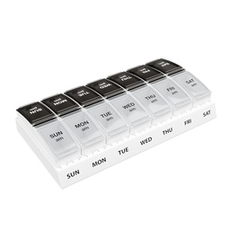 EZY DOSE Semanalmente (7-dia) Diariamente AM/PM Pill Case, Planeador de Medicina, Organizador de Vitaminas, Container Suplemento, Pequenos Compartimentos Pop-out, Projetado para viagens, 2 vezes por dia, preto e claro Lids