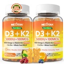 Vitamina D3 K2 Gummies 5000UI / 10.000 UI com Omega-3 250mg + K2 (MK-7) 100mcg - 5X Absorção do que padrão D3K2, com vitamina C, zinco, e 5 vegetais orgânicos, Suporta força óssea e dentes, Imune