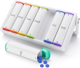 Organizador de comprimidos por semana 2 vezes por dia, KOVIUU grande caixa de pílulas de viagem 7 dias, Am Pm duas vezes diária caixa de pílulas com alça giratória, suporte de pílulas recipiente para vitamina, medicina, Suplemento, óleo de peixe, branco