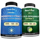 Nutrivein Premium Berberine 1200mg & Citrus Bergamot Extract 1400mg Bundle - Ceilão Canela & 25:1 Bergamia Extract - Gerência de Peso & Imune Support Plus Heart Health - 120 Cápsulas Cada