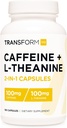 TransformHQ Cafeína e L-Teanina (100mg cada) 180 Caps - Gluten Free, Non-GMO