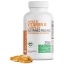 Bronson Super B Vitamina B Complexo Mantido Lenta Libertação (Vitamina B1, B2, B3, B6, B9 - Ácido Fólico, B12) contém todas as vitaminas B 250 comprimidos