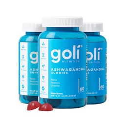 Goli Ashwagandha & Vitamina D Gummy - 180 Contagem - Berry misto, KSM-66, Vegan, Base vegetal, Não-GMO, Sem glúten e Gelatina Free Relax. Restaurar. Descontrair, pacote de 3