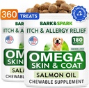 BARK & SPARK (Pacote de 2 Omega 3 para cães - 360 Mastigação de óleo de peixe para pastoreio de cães, Alergia da pele, Itch Relief, Tratamento de Manchas Quentes - Saúde Conjunta - Pele & Revestimento Suplemento - EPA&DHA Ácidos gordos