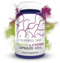 Nootropics Depot N-Acetil L-Cysteine Cápsulas de 500mg NAC 60 Contagem Suporta Função Hepática Saudável
