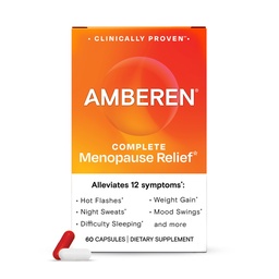 Amberen menopausa suplemento para as mulheres, 180 cápsulas, clinicamente comprovadas, ajuda a apoiar equilíbrio hormonal, ajuda a aliviar 12 sintomas de menopausa: flashes quentes, suores noturnos, balanços de humor e mais
