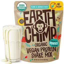 TerraChimp Organic Vegan Protein Powder - com Probióticos - Não OGM, Dairy Free, Não Whey, Planta Based Protein Powder for Women and Men, Gluten Free - 26 Servings 32 Oz (Plain & Undoced) No Scoop