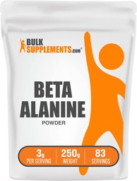 BulkSupplements.com Beta Alanine Powder - Beta-Alanine Supplement, Suplemento Pré-Trabalho - Sem sabor e sem glúten, 3g por serviço, 250g (8,8 oz) (Pacote de 1)
