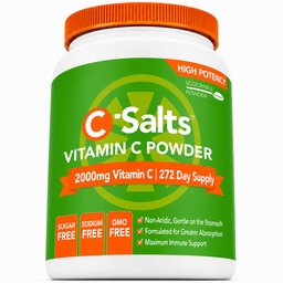 C-Sals Suplemento de vitamina C em pó - 100% Pure alta dose buffered Vitamina C em pó para suporte imunológico - Orgânico, Livre de açúcar, Vegan, Não-GMO, Estômago-amigo, Original 26 oz