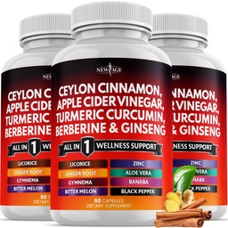Ceilão Canela, Açafrão, Vinagre de Maçã, Ginseng, Aloe Vera, Berberine Plus Banaba, Ginger Root - 180 Contagem