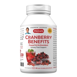 Benefícios ANDREW LESSMAN Cranberry - 60 Cápsulas - Suporta Bexiga, Rim e Saúde do Trato Urinário. Extratos padronizados de alta potência de frutas de cranberry, pequenas cápsulas fáceis de engolir