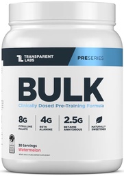 Transparent Labs Bulk Pré-treino em pó - naturalmente adoçado pré-treino para homens e mulheres, Pré-treino para construção muscular e força w/Beta Alanine & BetaPure - 30 Servings, Melancia