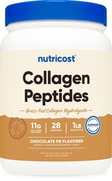 Peptídeos de colagénio nutricosto em pó (chocolate Amendoim de manteiga) 1 LB - Hidrolisado de colagénio alimentado a relva, sem glúten