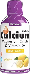 Bluebonnet Nutrição Líquido Citrato de cálcio Citrato de magnésio, Vitamina D3, Saúde Óssea, Glúten Livre, Soja livre, sem leite, kosher, 32 Servings, limão sabor, 16 Fl Oz (Pacote de 1)