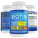 Vitaminas de biotina e colagénio + queratina com folato - Tratamentos de perda de cabelo para mulheres e homens - Folículo, pele e prego Suplementos para o crescimento do cabelo e pós-parto Suporte - OGM grátis e sem glúten (120 Caps)