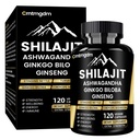 Cápsulas Shilajit - 20.000mg Puro Himalaia Orgânico Shilajit para Homens e Mulheres com Ashwagandha, Suporta Vitalidade e Bem-Estar, Suplemento Premium Shilajit Puro Himalaia, 120 Cápsulas