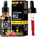 Vitamina B12 Drops Líquidos - Vitaminas Vegan B12 5000 mcg Metilcobalamina Atuação rápida B Complexo Líquido B2, B3, B6 - Não-GMO, Sem Dairy, Soja & Açúcar, Framboesa Flavor, 2 fl. oz.