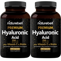 NatureBell 2 pacote planta baseada em ácido hialurônico 250mg suplementos com 25mg de vitamina C & Biotin 5000mcg, 480 Cápsulas totais