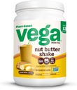 Vega Nut Butter Shake, Manteiga de amendoim e banana - Vegan Protein Powder, 20g Protein, Ingredientes de alimentos reais, Sem açúcar adicionado, 1,39 lbs