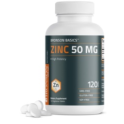 Bronson Zinc 50 MG Alta potência apoia a saúde da pele - Não-GMO, 120 comprimidos vegetarianos