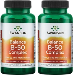 Swanson B-50 Complex - Suplemento de vitamina que promove energia e suporte ao metabolismo - Pode apoiar a saúde do coração e memória - (100 cápsulas) (2 pacote)