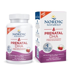 Naturals nórdicos DHA pré-natal, morango - 120 géis macios - 830 mg Omega-3 + 400 UI Vitamina D3 - Suporta o desenvolvimento do cérebro em bebês durante a gravidez e amamentação - Não-GMO - 60 Servings