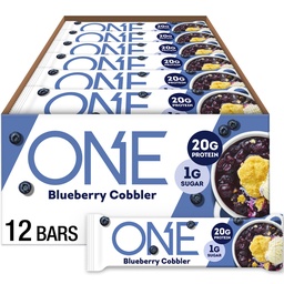 ONE Protein Bars, Blueberry Cobbler, Gluten Free com 20g de proteína e 1g de açúcar, Pantry Staples, 2,12 oz (12 contagem)