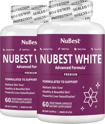 NuBest White - Skin Whitening Supplement, Suplemento para Anti Envelhecimento com Glutationa, Vitamina C, E, B2, Extrato de Cardo de Leite, Extrato de Chá Verde para Iluminar e Iluminar Pacote 2