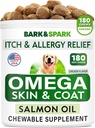BARK & SPARK Omega 3 para cães - 160 Fish Oil Treats para cães - Skin and Coat Supplement - EPA & DHA Fatty Acids - óleo de salmão canino - biqueirão