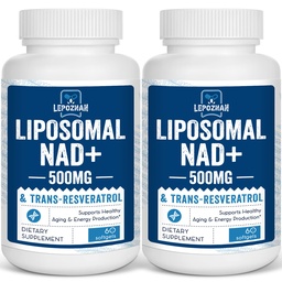 NAD lipossomal + 500 mg + Trans-Resveratrol 300 mg, Absorção Superior,Verdadeiro Suplemento NAD Eficiente do que NMN,Nicotinamida Riboside para Reparo de Metabolismo de Energia Celular e DNA, Envelhecimento saudável,120 Softgels