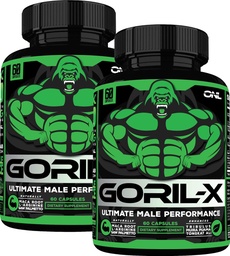 Suplemento de reforço de testosterona para homens - Goril X Treino Pílulas de reforço masculino 1000mg - Aumentar Tamanho, Força e Energia - com Erva Horny Goat, Tongkat Ali & Tribulus Terrestris - 60 Cápsulas (2pk)