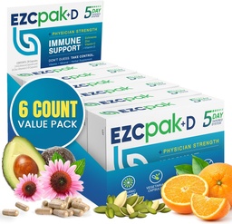 EZC Pak 5 dias Imune System Booster com Echinacea, Vitamina C, Zinco e Vitamina D - Suplemento de suporte Imune Tapered para Adultos - Suporta Imunidade, Pacote de suplemento de tamanho fácil de viagem - (Pacote de 6)