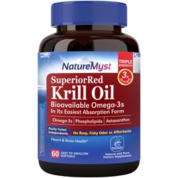 Krill Oil 1000 mg Softgels, Krill Oil Omega-3s, EPA, DHA, Astaxantina e fosfolipídios, 60 contagem (Pacote de 1), Não-GMO, Sem glúten, Made in the USA