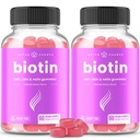 NutraChamps açúcar sem pastilhas de biotina 10000mcg [Alta potência] - Cabelo saudável, pele e unhas para as mulheres, homens e crianças - 5000mcg em cada chiclete - Vegan Hair Health Vitaminas Suplemento - Framboesa (2-Pack)