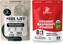 Selva em pó Superfood Bundle: 5oz Raw Shilajit & 5oz Organic Raspberry Powder Combo - Suporte Energético Masculino, Imune Boost, USDA Certified Freeze-Seryed Red Framboesas para Baking, Smoothies