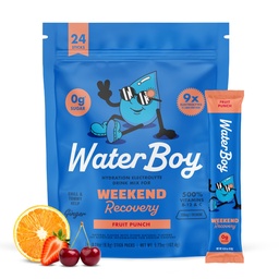 Recuperação de fim de semana Waterboy □ 3,200mg Pacotes de pó de eletrólito □ Ginger + L-Theanina + Vitaminas □ Sem açúcar, Todos naturais, Glúten grátis □ 24 Misturas de vara de bebida (Fruit Punch)