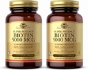 Solgar Biotin 5000 mcg - 50 Cápsulas Vegetais, Pacote de 2 - Suporta pele saudável, unhas e cabelo - Não-GMO, Vegan, Sem glúten, Leite Livre, Kosher - 100 Total Servings
