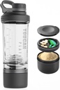 21oz Protein Shaker garrafa com pó de armazenamento recipiente-Shaker copos para Protein Shakes-pré treino garrafa-Mixer Cup-Gym Sport Water Garrafa - Feito com Tritan BPA Free, com Wire Whisk Balls (Black)