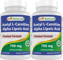 Best Naturals Acetil L-Carnitina e Ácido Alfa Lipóico 750 mg 120 Cápsulas (número 120 (embalagem de 2))