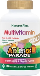 NaturezasPlus animal parada ouro Multivitamin de crianças - Cereja sortida, laranja & sabores de uva - 120 Animal-Shaped comprimidos mastigáveis, Pacote de 3 - Vegan, Gluten Free - 180 Total Servings