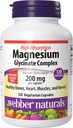 Webber Naturals Complexo de glicinato de magnésio 200 mg, 120 cápsulas vegetarianas, Fórmula de alta absorção, suporta ossos, coração, músculos e nervos, um-por-dia, Vegan, Novo rótulo!