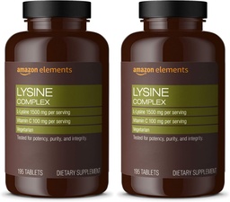 Elementos Complexo de Lisina com Vitamina C para Apoio à Saúde Imune, Vegetariano, 65 Servos, 195 Contagem (Pacote de Maio Vary) (Pacote de 2)